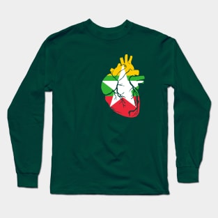 Myanmar Flag, Anatomical Heart Design Long Sleeve T-Shirt